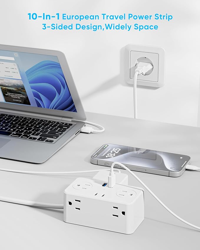 Kakyanill European Travel Plug Adapter, EU/UK/US Travel Adapter Power Strip - Image 6