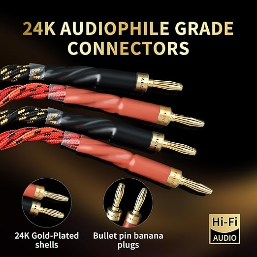 10 AWG Audiophile HiFi Speaker Audio Cable–4N OFC Core, 24K Gold-Plated Banana - Image 5