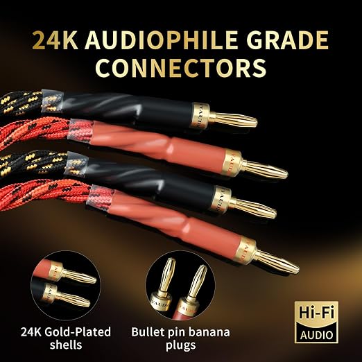 9 AWG Audiophile HiFi Speaker Audio Cable–4N OFC Core, 24K Gold-Plated Banana - Image 5