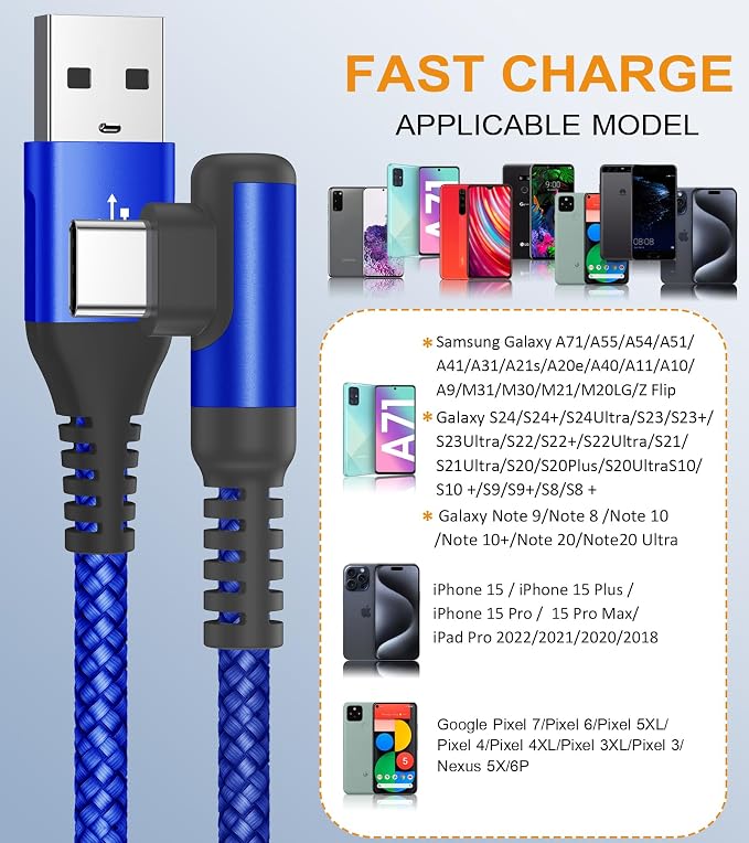 sweguard USB Type C Charger Cable Right Angle iPhone 15 Charger Nylon Braided - Image 2