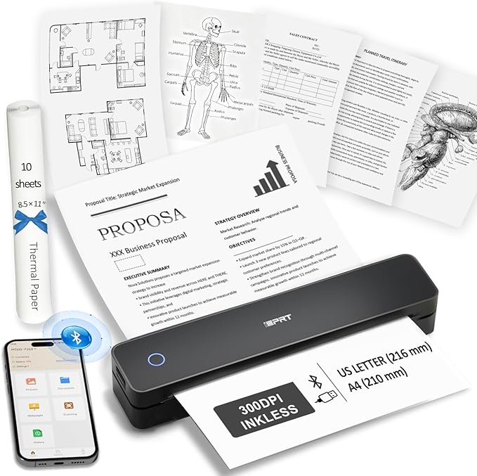 Inkless Portable Printer for Travel, 300DPI Wireless Thermal Printer Support by iDPRT