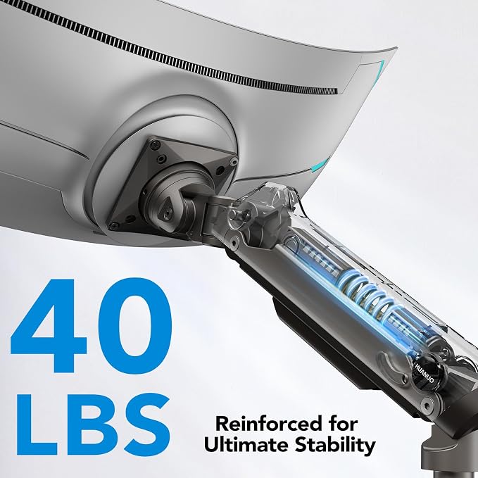 HUANUO Dual Monitor Arm for 13-49" Ultrawide Screens up to 40 lbs, Heavy Duty - Image 3