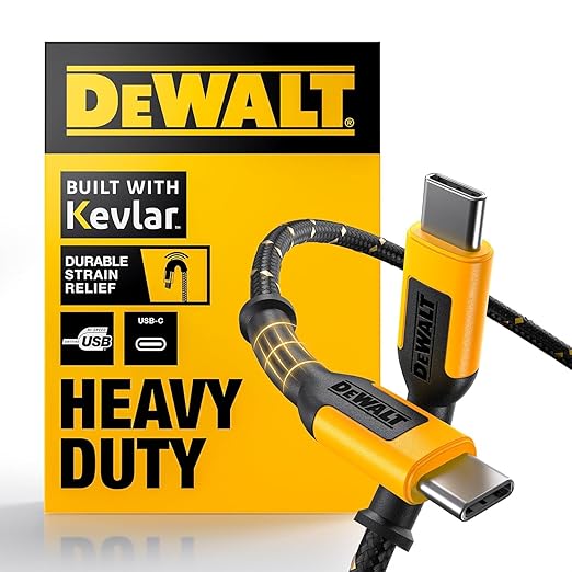 DEWALT Heavy Duty USB C Cable, Jobsite 60 Watt USB C Cable, High Speed Type-C by DEWALT