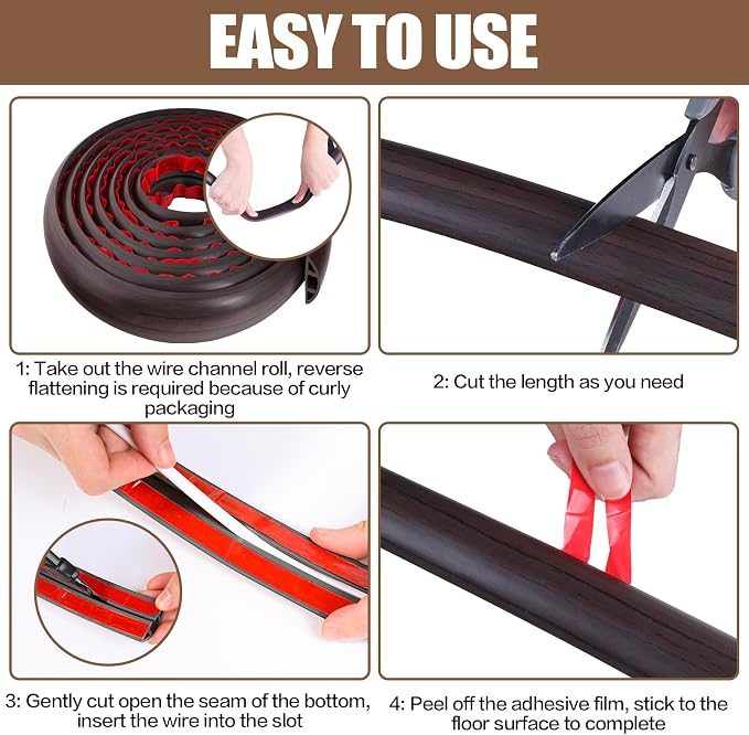 Floor Cord Cover Cavity 0.8"x0.37" Self Adhesive Cord Hider, 3.3FT Low Profile - Image 8