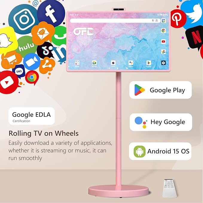 OFD 32" Portable TV on Wheels FHD, Android 15, EDLA-Certified, Rolling TV - Image 5