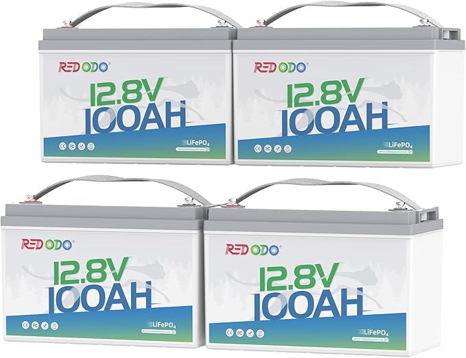 Redodo 4 Pack 12V 100Ah Lithium LiFePO4 Battery, Group 31 Battery Built in 100A by PrimeDayRedodoSaveup55