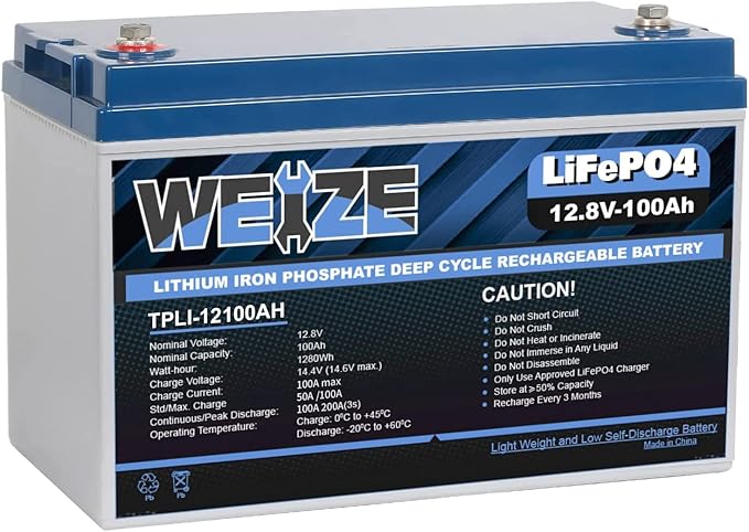 Weize 12V 100Ah TM LiFePO4 Lithium Battery, Built-in Smart BMS, Group 31 Deep by WEIZE