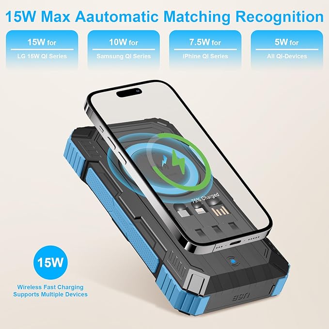 Solar Charger Power Bank 49800mAh Wireless Portable Phone Charger, 22.5W QC3.0 - Image 3