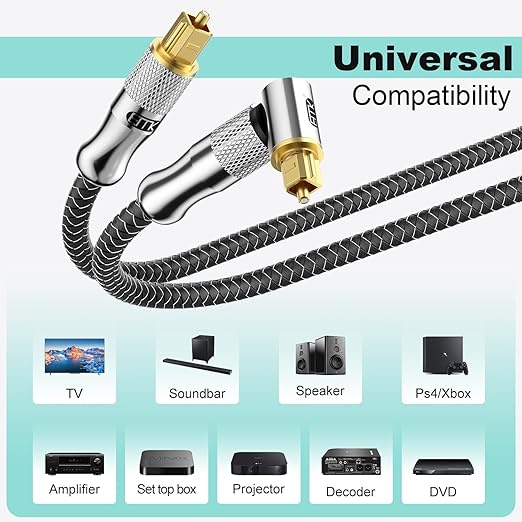 EMK Premium 24K Gold-Plated Right Angle Optical Cable – 90° Toslink to Toslink - Image 4
