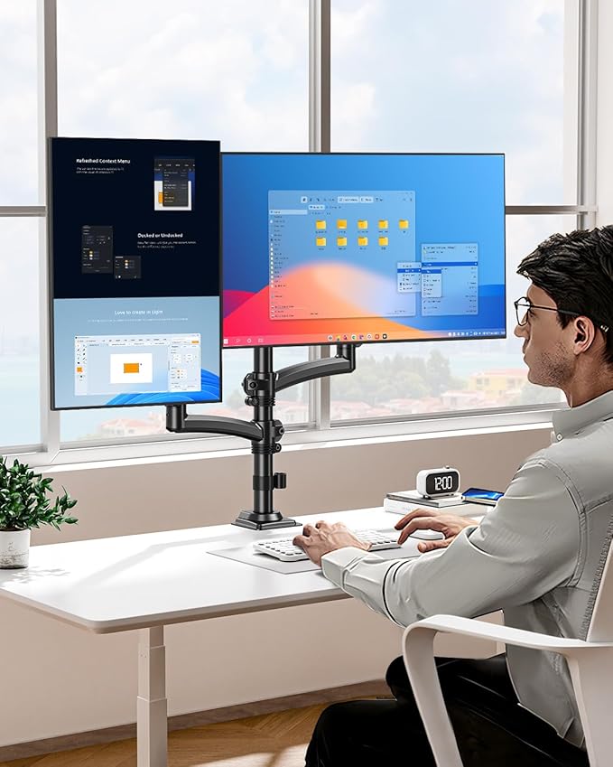 Dual Monitor Stand for Desk, Taller Monitor Arms for 2 Screens up to 32 inch - Image 3