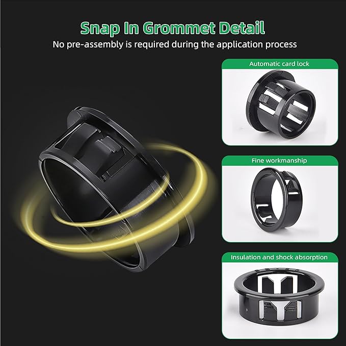 5/16" Black Snap-in Knockout Insulating Bushing Grommets, Plastic Cable Hole - Image 4