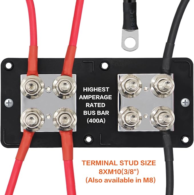 Heavy Duty 400A 12-48V Tin-Plated Copper Block Bus Bar 8xM10 Studs Independent - Image 3