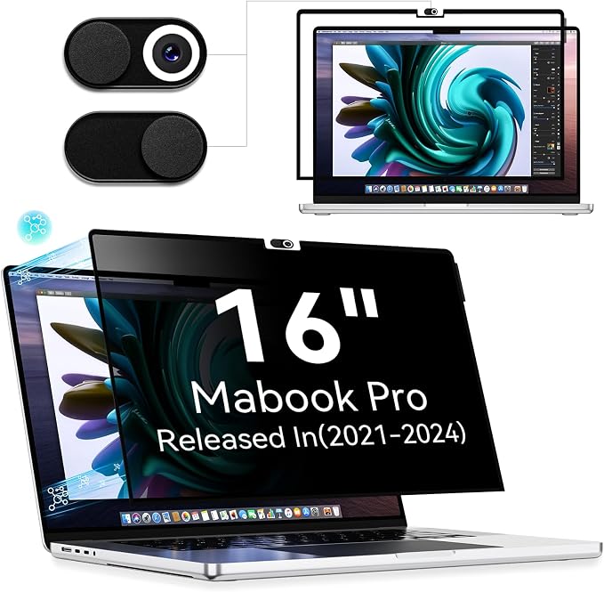 Privacy Screen Protector for MacBook Pro 16 Inch, Easy On/Off Removable Anti by Protescreen