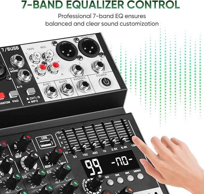 Audio Mixer 8 Channel Sound Mixer Console, Professional Music Mixing Board DJ - Image 3