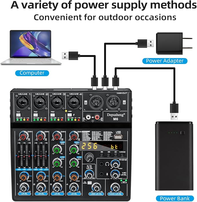 Depusheng M6 Portable Mini Mixer 6-Channel Audio Mixer DJ Console - Image 3