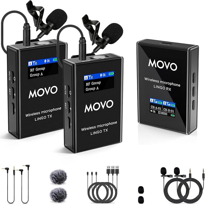 Movo Lingo-Duo 48-Channel UHF Wireless Lavalier Microphone System by Movo