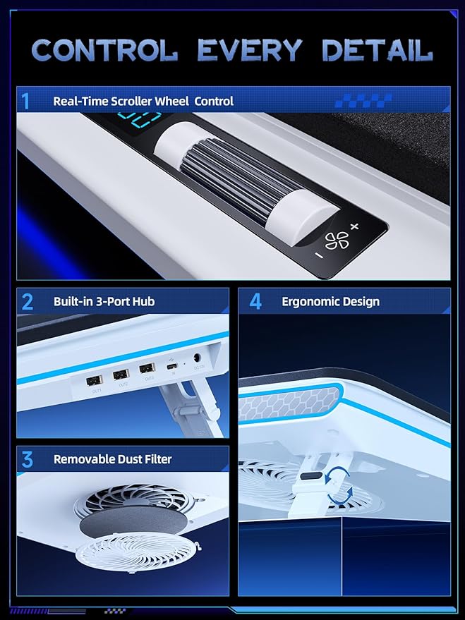 llano RGB Laptop Cooling Pad, Powerful Turbofan, Quiet Cooling, Touch Control - Image 4