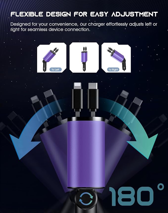 Retractable Car Phone Charger, 4 in 1 Fast Charge Car Phone Charger - Image 4