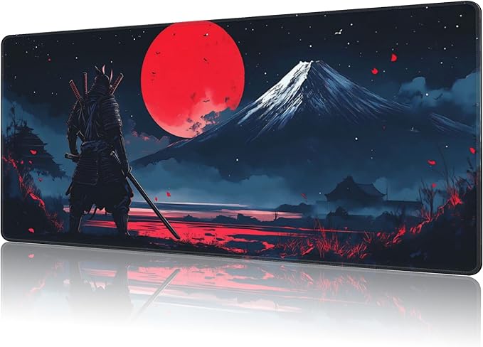 Mouse Pad Large Samurai and Red Moon Non-Slip Game Desk Mat by NIYLYNSYN