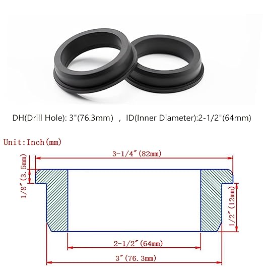 2 pcs 3" Drill Hole，2-1/2" ID Black Silicone Top hat Rubber Grommets - Image 2
