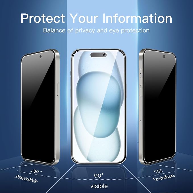 NEW'C 3 Pack Privacy for iPhone 16 Plus, 15 Plus Screen Protector, Anti-Spy - Image 3