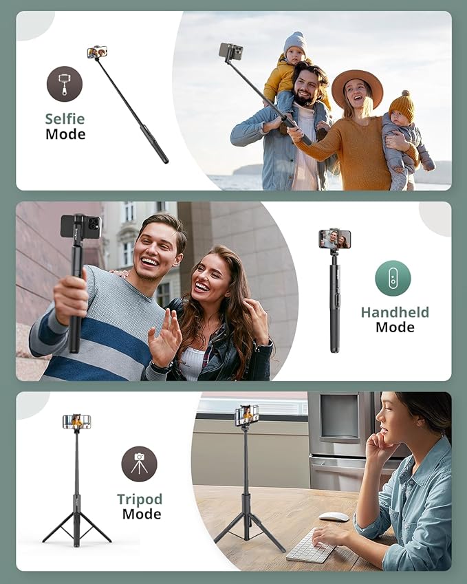 Sensyne 68" Phone Tripod & Selfie Stick, Lightweight All in One Phone Tripod - Image 4