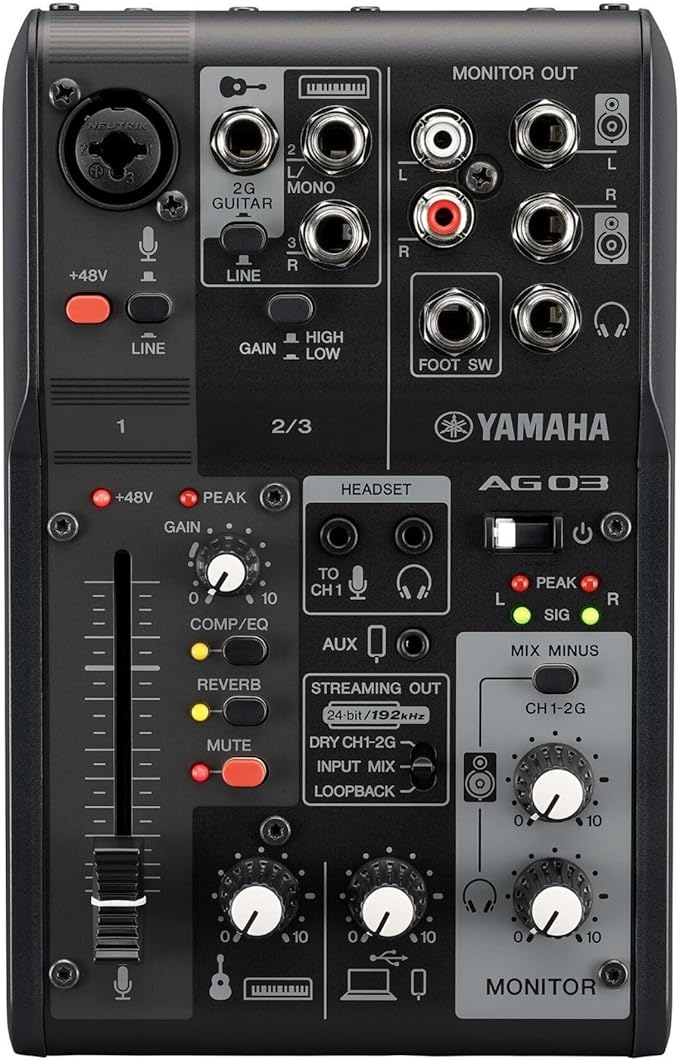 Yamaha AG03MK2 Black 6-Channel Live Streaming Loopback Mixer/USB Interface by Yamaha