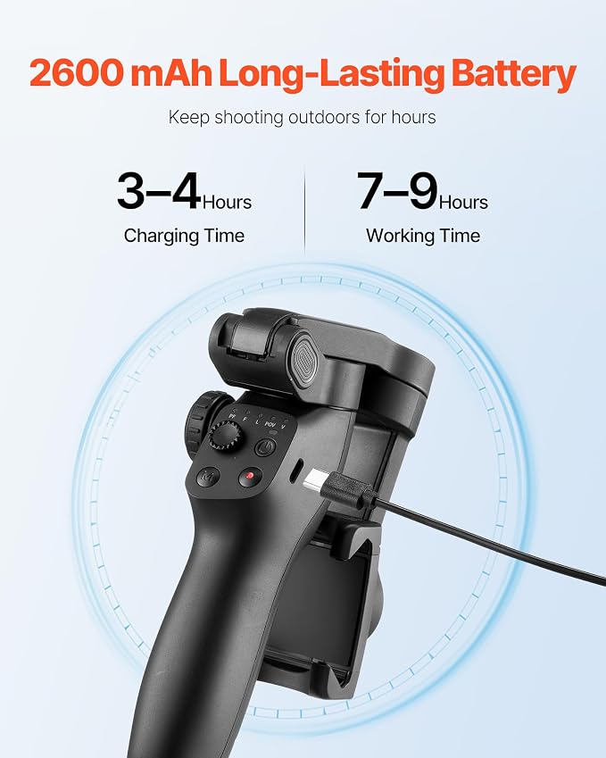 VEVOR Gimbal Stabilizer for Smartphone, 3-Axis Stabilization, Phone Gimbal for - Image 6