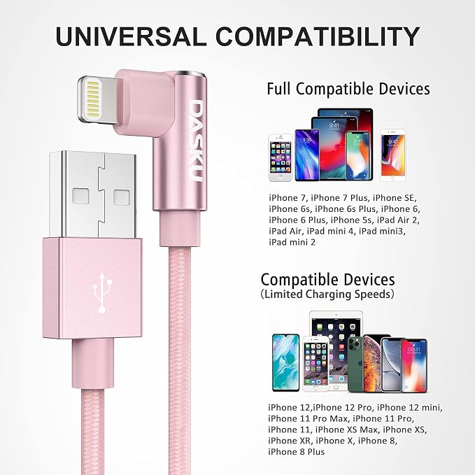 2 Pack 90 Degree iPhone Charger 10Ft Mfi Certified Lightning Cable Right Angle - Image 7