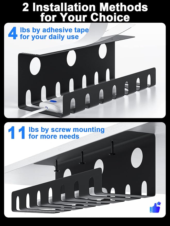 Delamu 2 Pack Metal Under Desk Cable Management Tray, U Channel Cord Organizer - Image 4