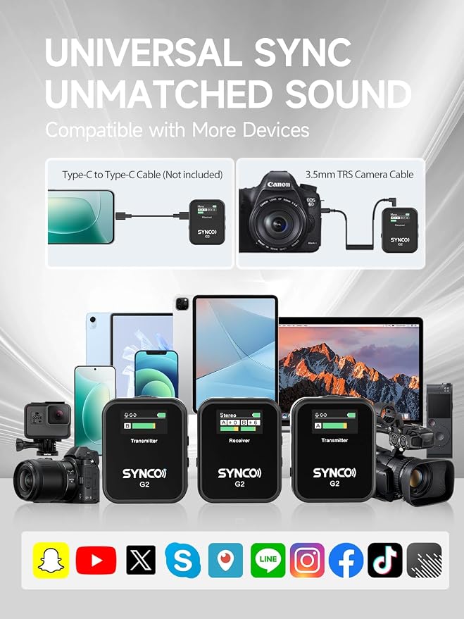 SYNCO Wireless Lavalier Microphone, G2 2.4G Dual Transmitter 48KHz 24Bit Lapel - Image 9