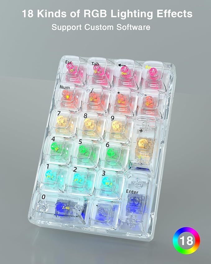 SOLAKAKA K21 RGB Backlit Tri-Mode Transparent Wireless Mechanical Number Pad - Image 6