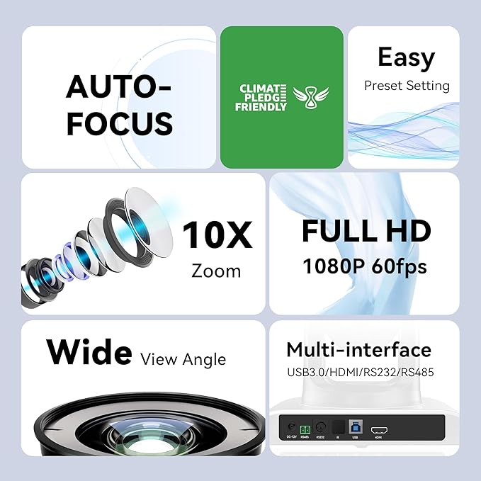 Tenveo PTZ Conference Room Camera 10X Optical Zoom USB3.0/HDMI/RS232 Wide Angle - Image 2