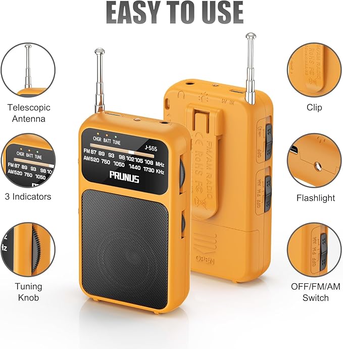 PRUNUS J-555 Pocket Radio AM FM USB-C Charging& Battery Operated, Excellent - Image 4