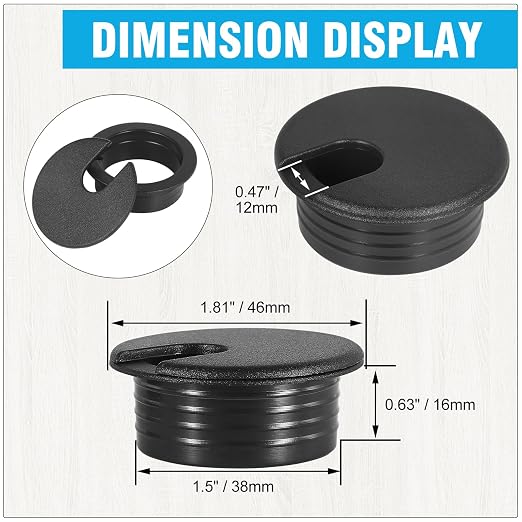 1-1/2" Black Desk Grommet，JTemgle Plastic Cable Hole Cover Computer Table Cord - Image 2
