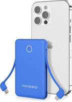 6000mah Ultra Slim Built in Cables Power Bank, Card Size Built in USB C Cords by MIISSO