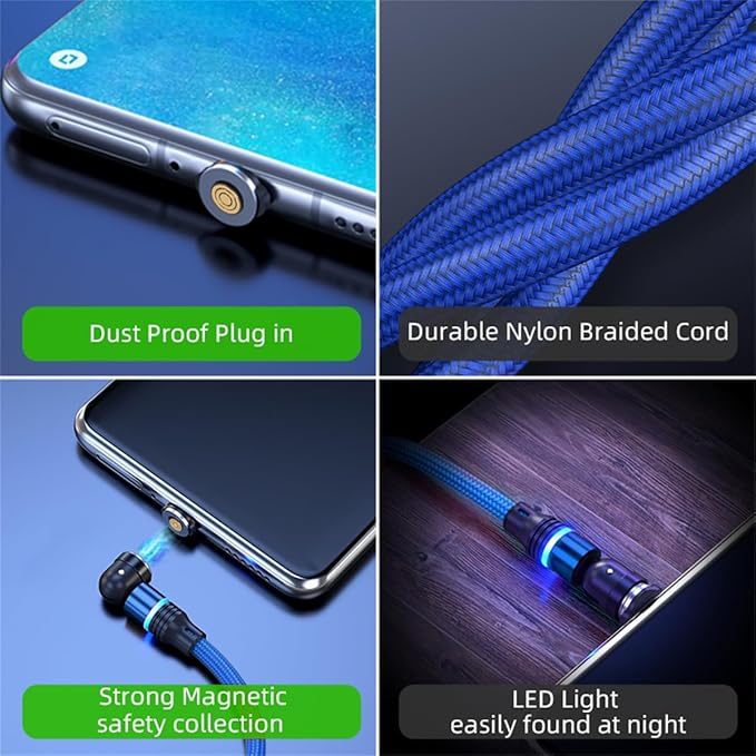 Magnetic Charging Cable 540° Rotation 3A Fast Charging Data Sync 3 in 1 - Image 4