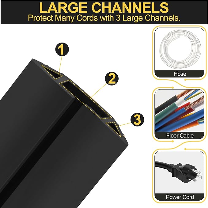 MYFAMIREA 20FT Floor Cord Cover Heavy Duty Cable Cover Protector 3 Channels - Image 3
