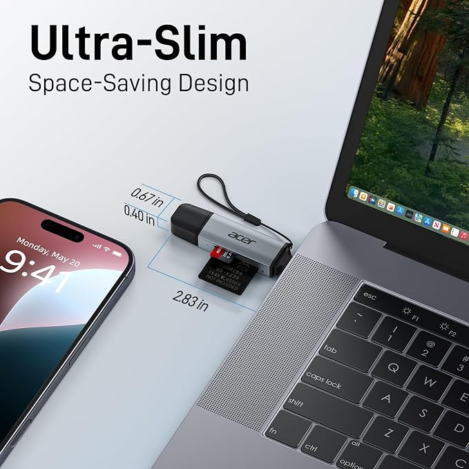 acer SD Card Reader USB C, Dual Slots USB 3.0 Type C to Micro SD Card Adapter - Image 9