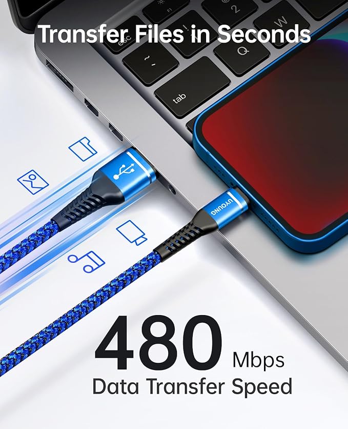 6FT Lightning Cable 3Pack 6 Foot iPhone Charger Cable Nylon Braided USB Fast - Image 3