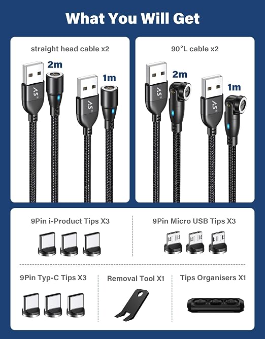 A.S Magnetic Charging Cable-3 in 1 Magnetic Phone Charger Data Transfer - Image 6