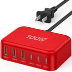 USB C Fast Charger, 100W GaN 6 Port Type C Charging Station Hub Block Cube by BREEKET