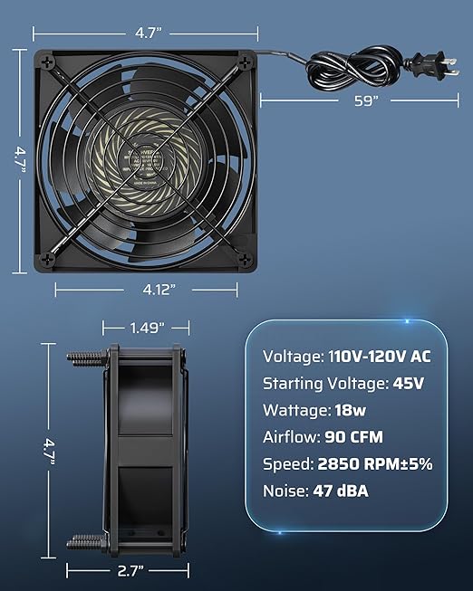 DEWENWILS 120V AC Muffin Fan, 120mm×38mm Exhaust Fan, Waterproof Case Cooling - Image 5