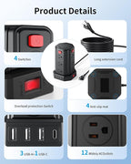 Power Strip Surge Protector, 6.5 Ft Extension Cord - Image 2