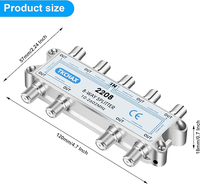 8 Way Coaxial Cable Splitter, Support 10-2602MHz, RG6 Compatible, Nickel-Plated - Image 7