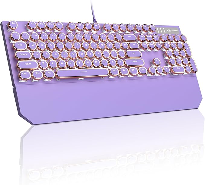 MageGee Typewriter Mechanical Gaming Keyboard, Retro Punk Purple Round Keycaps by MageGee