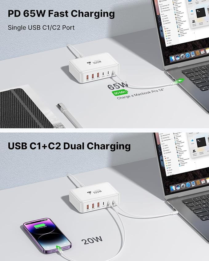 Aiminu USB C Charger Block Charging Station 6-Port 100W GaN USB C Fast Charging - Image 5