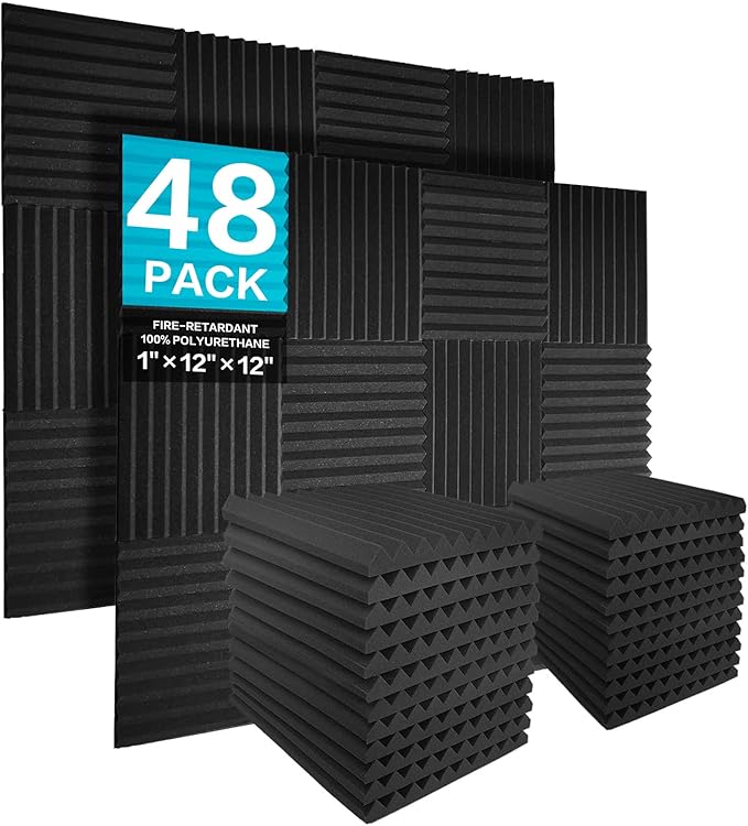 JBER 48 Pack Charcoal Acoustic Panels Studio Foam Wedges Fireproof Soundproof by JBER