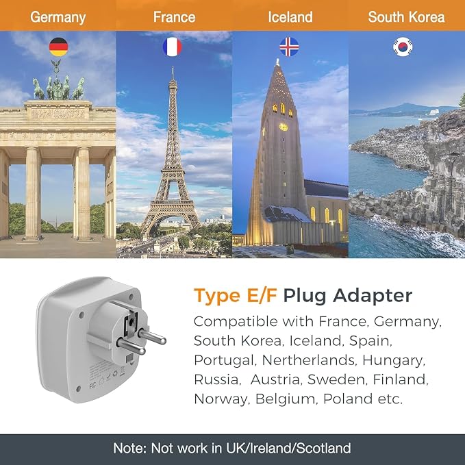 TESSAN Germany France Power Adapter, Schuko Type E/F Plug Adaptor - Image 2