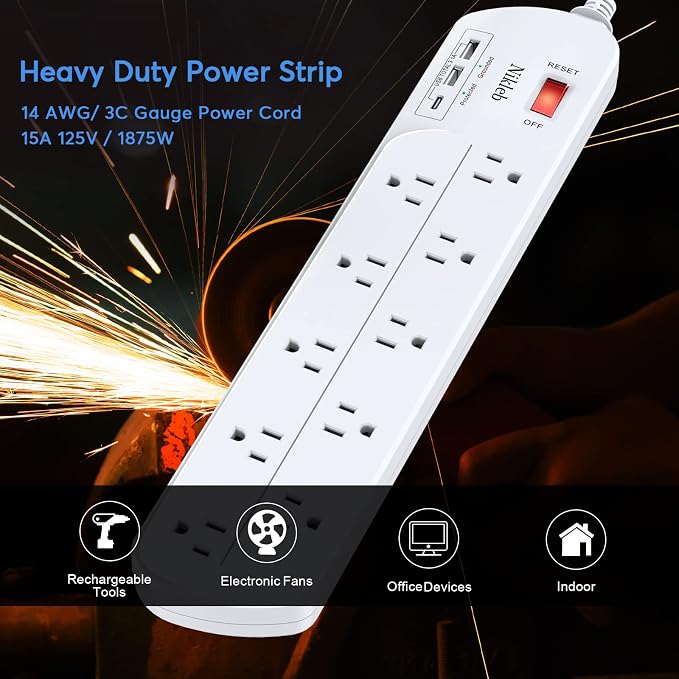 Long Power Strip, Heavy Duty Extension Cord - Image 2